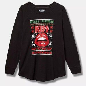 Torrid T-Shirt 4X Kiss Merry Kissmas Holiday Christmas Black Long Sleeve Tee Top